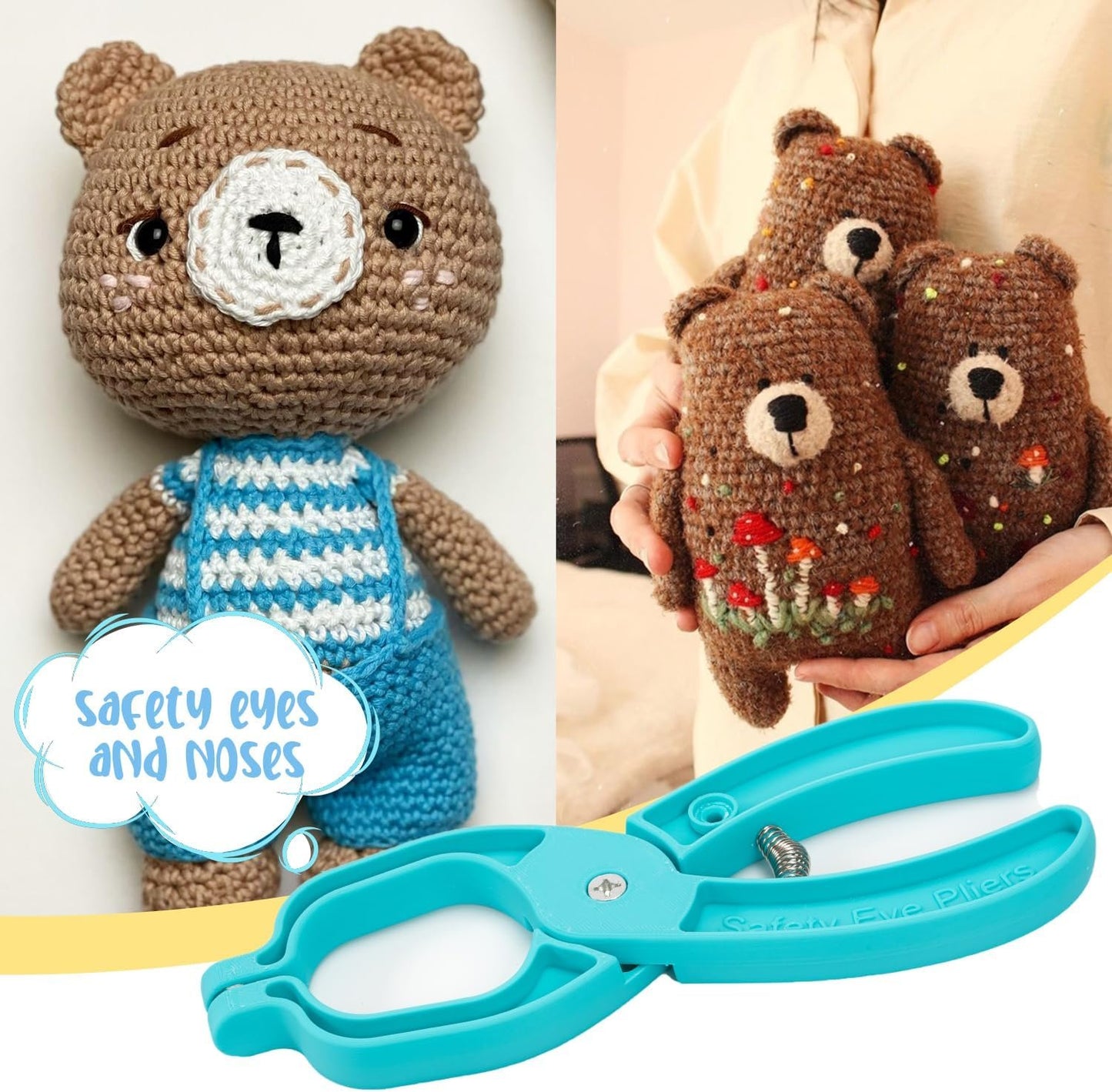 Safety Eye Tool Auxiliary Tool for Attaching,Safety Eyes for Crocheting, Eyes Snapper Crochet Tools for Amigurumi Crochet & Stuffed 5-30mm Animal Eyes Making Supplies DIY Craft