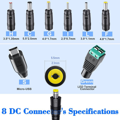 SoulBay 3V 4.5V 5V 6V 7.5V 9V 12V 1000mA Universal AC/DC Adapter with 8 Selectable Adapters for Home Electronics 3-12V - 150cm Charging Cable
