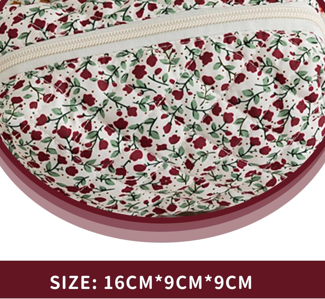NJCXOLA Travel Cosmetic Bag, Quilted Cosmetic Bag, Floral Pattern Large Capacity Soft Cotton Makeup Bag for Brushes and Beauty Accessories