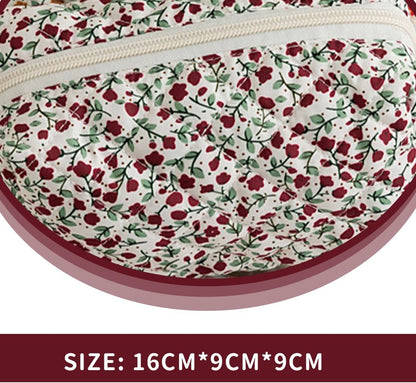 NJCXOLA Travel Cosmetic Bag, Quilted Cosmetic Bag, Floral Pattern Large Capacity Soft Cotton Makeup Bag for Brushes and Beauty Accessories