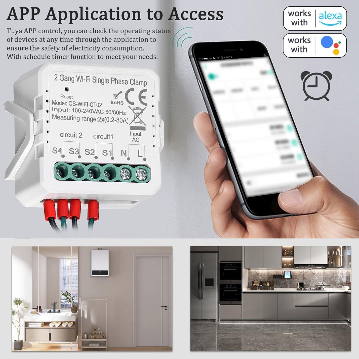 zolyet WiFi 2 Gang 80A Single Phase Clamp Solar PV Bidirectional Two Way Energy Meter Mobilephone APP Control t Transformer Schedule Timer Home Automation Multicolor Wifi 1 Gang Single Phase Clamp
