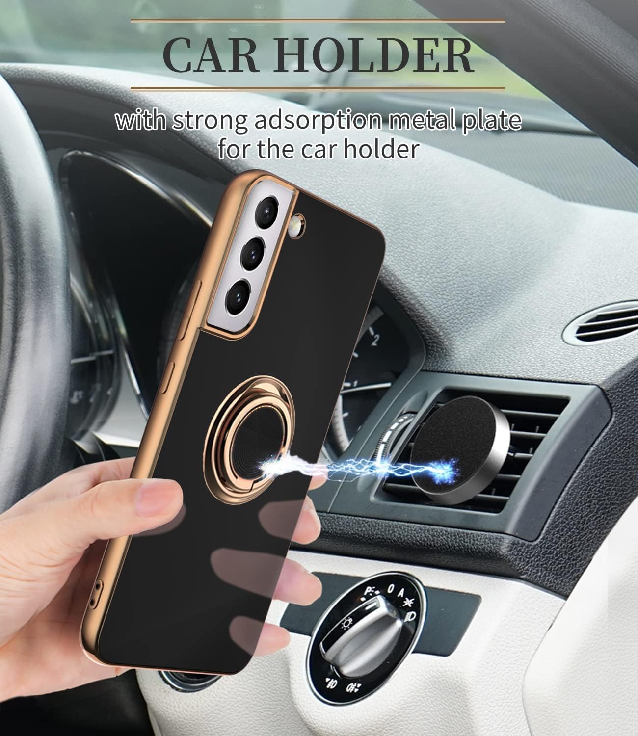 ELEPIK 6D-Stand Series for Samsung Galaxy S22 Plus Case with Ring Holder Kickstand, [Military Grade Drop Protection] Slim Phone Case, Black