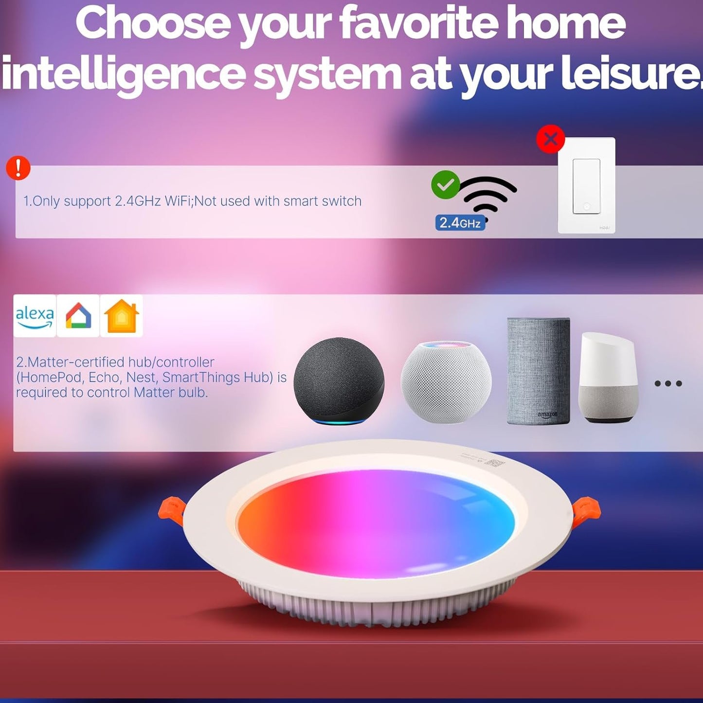 MOES Matter Smart Recessed Lighting 6 Inch, Color Changing WiFi Smart Downlight with Junction Box, 2700K-6500K CW& RGB Dimmable, Work with Apple Homekit/Alexa/Google Home, 1200lm 14W 4 Pack