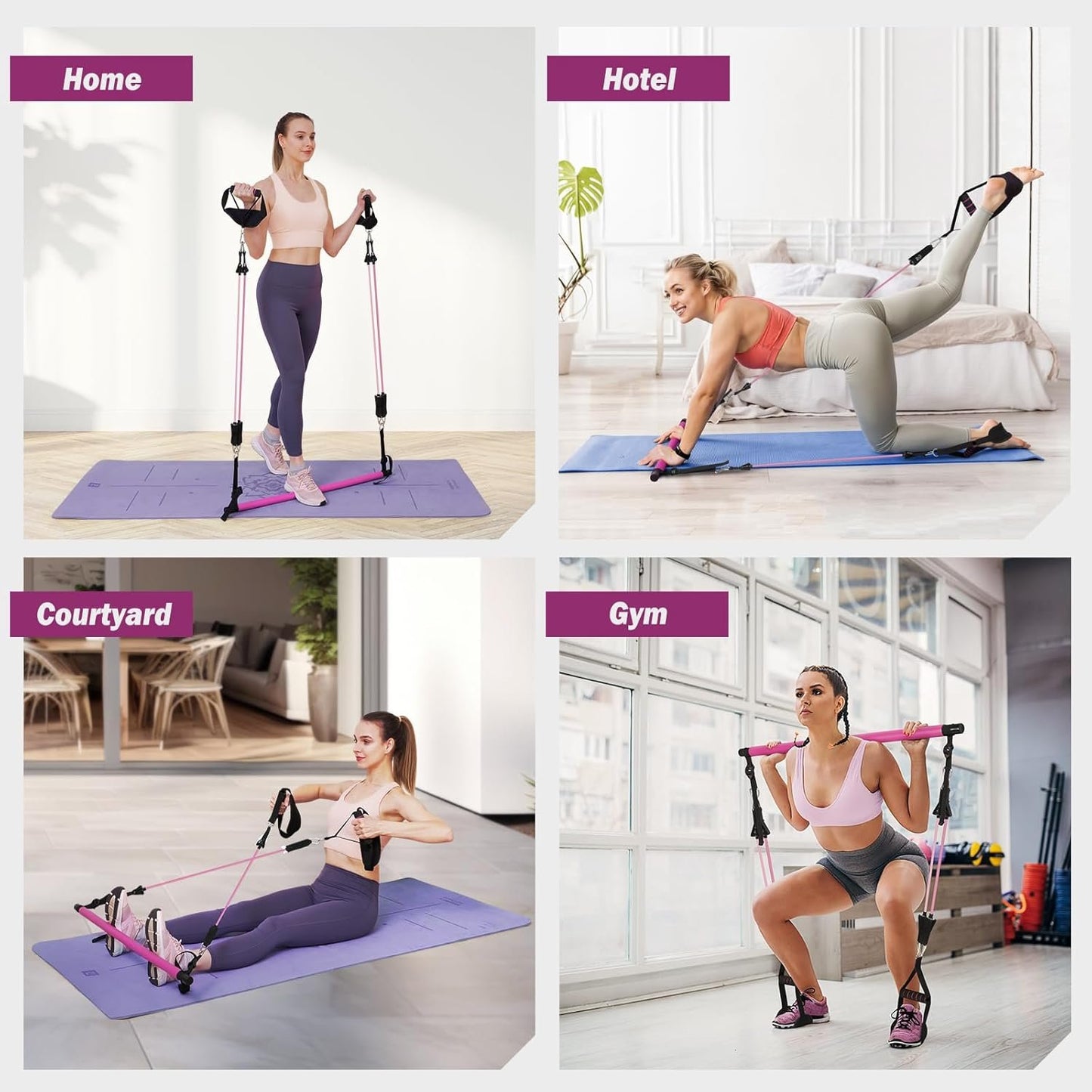 Upgraded Pilates Bar Kit with Resistance Bands Natural Latex for Women & Men, Heavy-Duty Stainless Steel Multifunctional Yoga Pilates Stick for Home Gym Exercise Fitness Equipment Full-Body Workouts