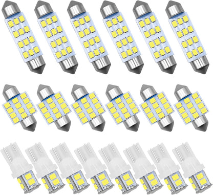 JUSTTOP 20 PCS Car LED Bulbs Set, T10 31mm 42mm Super Bright White 6500K LED Bulbs Kit, Vehicle Interior Replacement Lights for Dome Map Reading License Plate, Car Accessories (White)