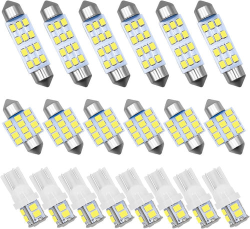 JUSTTOP 20 PCS Car LED Bulbs Set, T10 31mm 42mm Super Bright White 6500K LED Bulbs Kit, Vehicle Interior Replacement Lights for Dome Map Reading License Plate, Car Accessories (White)