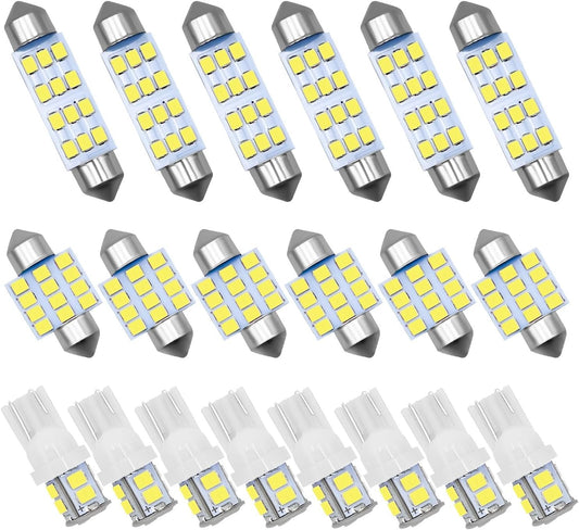 JUSTTOP 20 PCS Car LED Bulbs Set, T10 31mm 42mm Super Bright White 6500K LED Bulbs Kit, Vehicle Interior Replacement Lights for Dome Map Reading License Plate, Car Accessories (White)