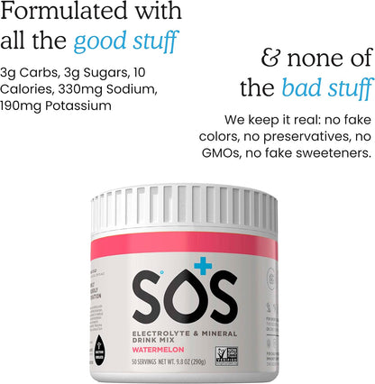 SOS Hydration Electrolyte Hydration Powder Mix, Watermelon - 250 grams