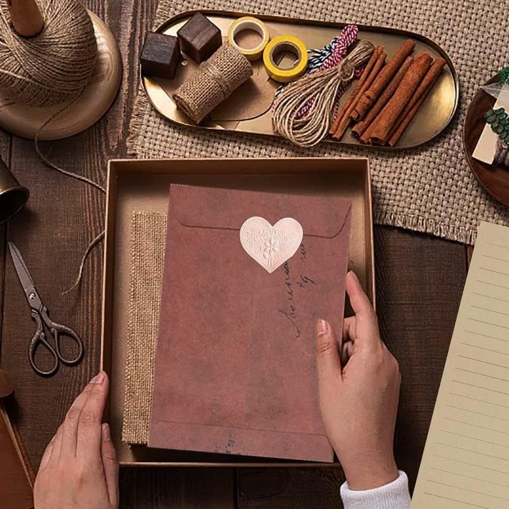 50 Pieces Vintage Stationery Paper and 16 Pieces Brown Envelopes and 18 Pieces Stickers,Vintage Stationery Writing Paper Letter Writing Paper Stationary Letter Paper for Writing Letter (Red Brown)