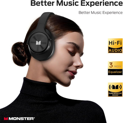 Monster Mission 200 Bluetooth Headphones, Wireless Headphones with 3 EQ Modes, Low Latency HiFi Stereo Foldable Lightweight Headset, 60H Playtime,Deep Bass for Home Office Cellphone PC Ect