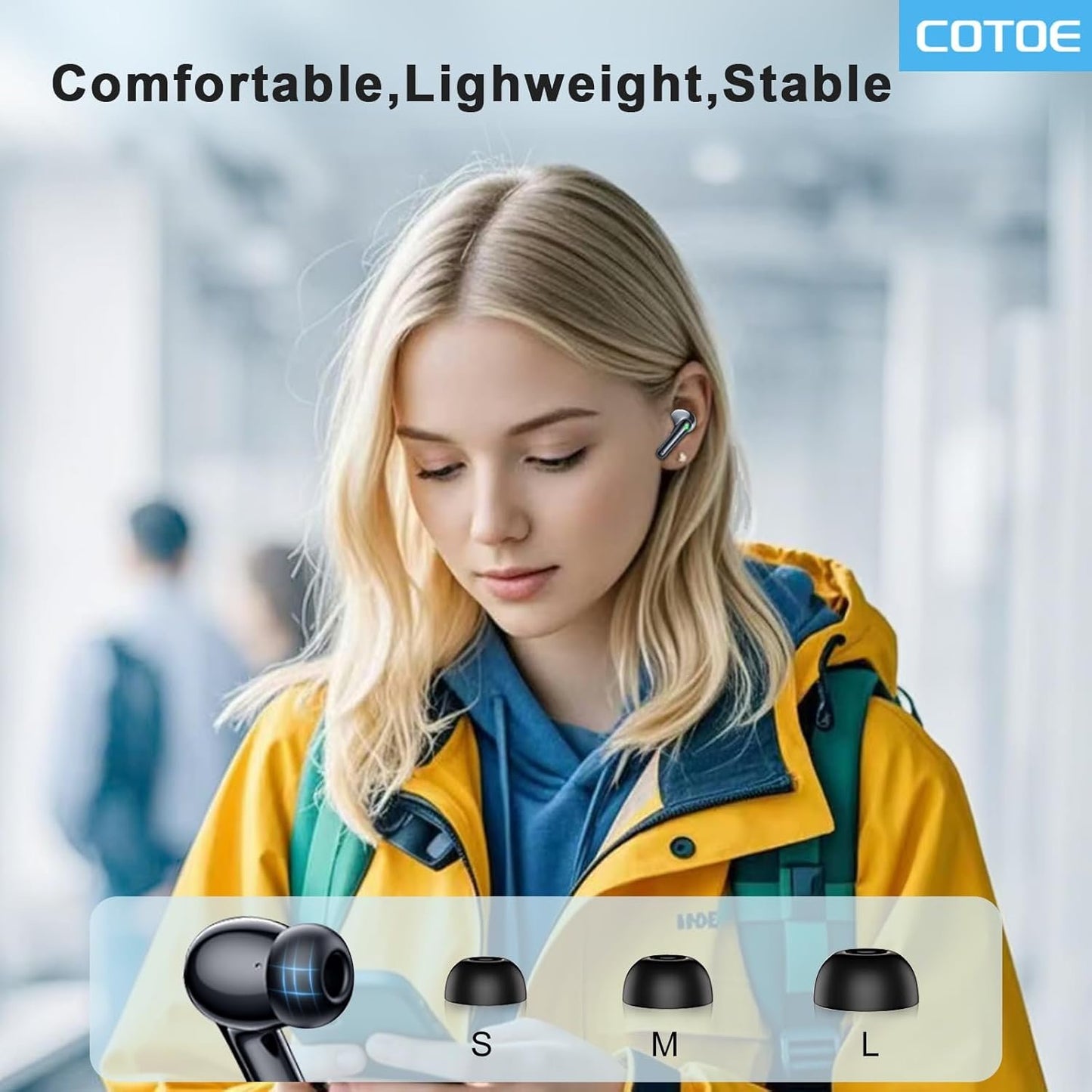 Wireless Earbuds, Bluetooth 5.3 Headphones with 48H Playtime Deep Bass Stereo LED Power Display Charging Case, IPX5 Waterproof Earphones with Mic for Sports, Workout COTOE