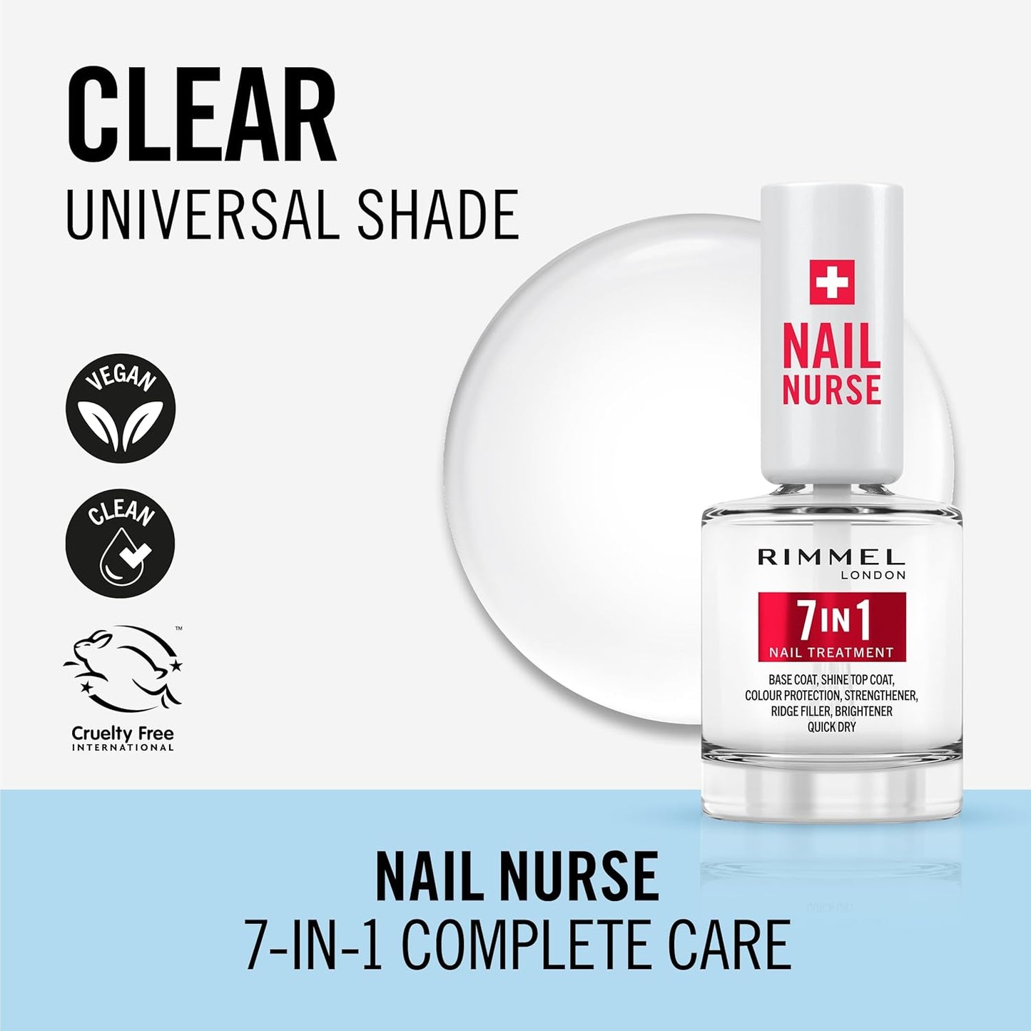 Rimmel London, Nail Care 7 in 1 Base & Top Coat Strengthens, Smoothes and Protects Colour, Vegan Formula Fast Drying 12ml