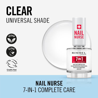 Rimmel London, Nail Care 7 in 1 Base & Top Coat Strengthens, Smoothes and Protects Colour, Vegan Formula Fast Drying 12ml