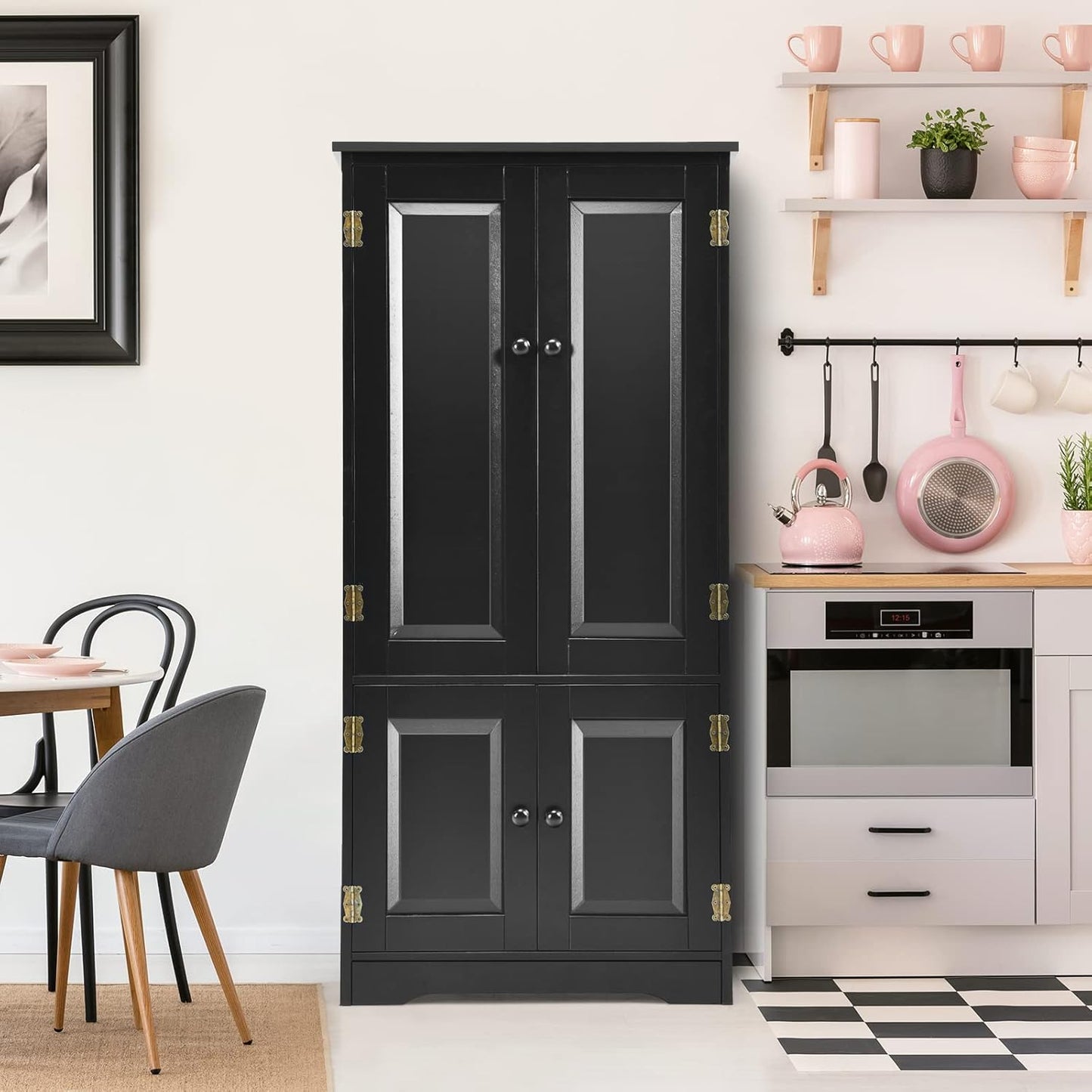 KOMFOTTEU Tall Wooden Wardrobe, Vertical Wardrobe with Adjustable Shelves, Sideboard Organizer with Anti-tipping Device, Furniture for Bedroom, Bathroom, Living Room, 58.5 x 32 x 123 cm (Black)