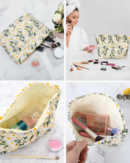 TPZORJX Toiletry Bag for Women Clutch Makeup Bag with Zipper Toiletry Bag Travel Makeup Bag Cosmetic Organizer Beauty Case Travel Makeup Bag Daisy Pattern