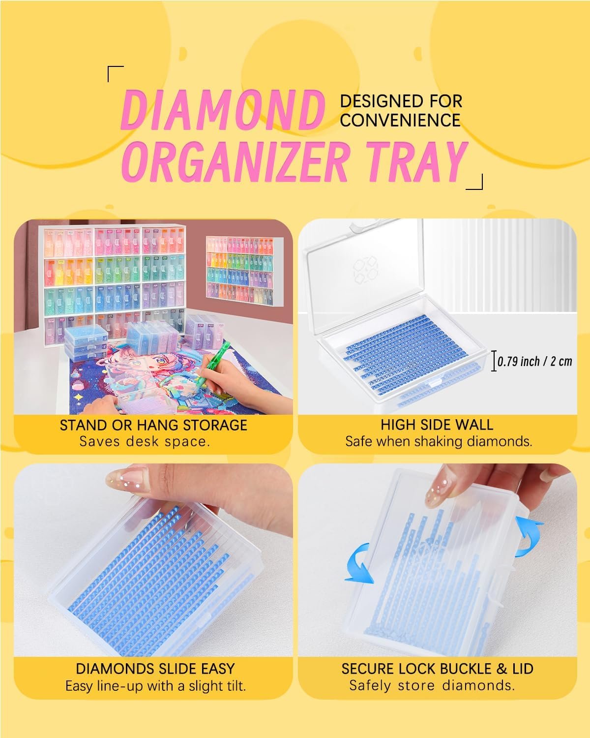 Forever Young 60pcs Diamond Art Storage Containers Trays & Stand, Diamond Painting Accessories, 2-in-1 Diamond Art Trays & Storage, Non-Foldable, Adults