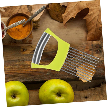 MOKKHNB 2pcs Stainless Steel Onion Holder Slicer Tool for Even Vegetable Slicing for Onion Lemon Tomato and Potato Preparation Reliable Kitchen Helper for Effortless Food Prep