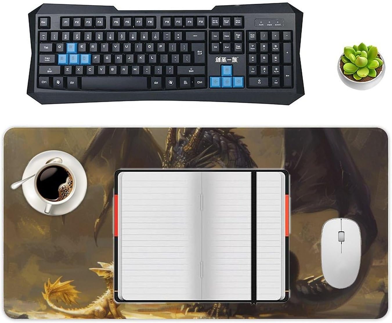 QEOPGNE Large Mouse Pad Gaming Fantasy Black Dragon Small Cute Golden Dragon Desk Mat for Keyboard and Mouse Mat Non-Slip Rubber Desk Pad 30x60cm