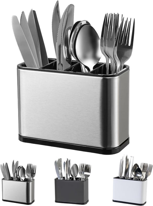LIBODOUR Utensil Holder Utensil Crock Kitchen Utensil Organizer Stainless Steel Kitchen Utensils Silverware Caddy Large Capacity Flatware Caddy Spoon Spatula Utensil Storage For Kitchen Countertop