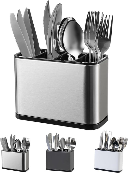 LIBODOUR Utensil Holder Utensil Crock Kitchen Utensil Organizer Stainless Steel Kitchen Utensils Silverware Caddy Large Capacity Flatware Caddy Spoon Spatula Utensil Storage For Kitchen Countertop