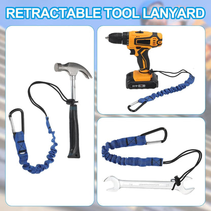 MECCANIXITY Retractable Tool Lanyard 3ft with Single Aluminum Buckle and Adjustable Loop End, Maximum Weight Limit 10KG / 22lb, Safety Fall Protection Tools Leash, Black 12 Pack