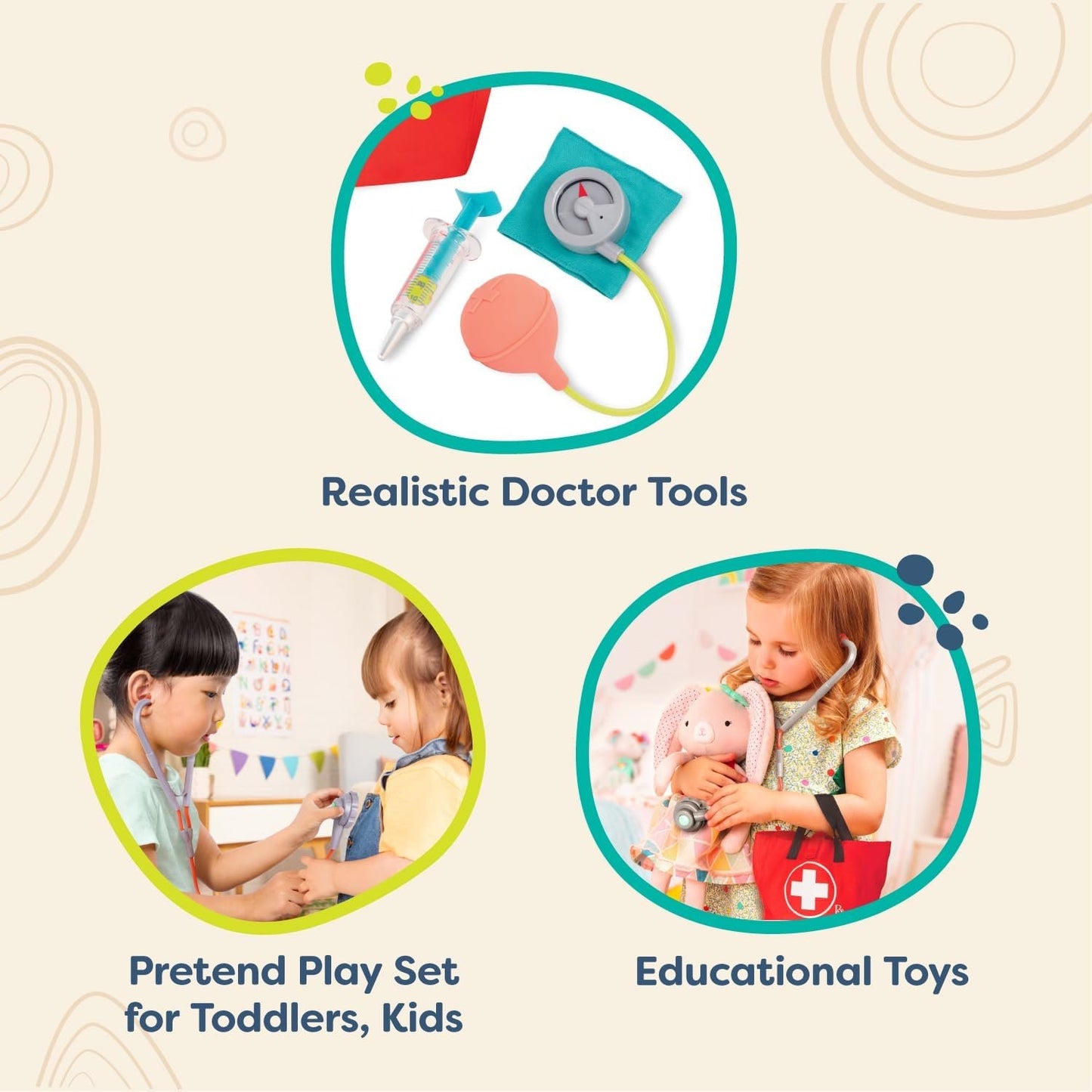 B. Toys – Doctor Play Set – Realistic Doctor Tools – Pretend Play Set for Toddlers, Kids – Educational Toys – 18 Months + – Mini Doctor Care Kit