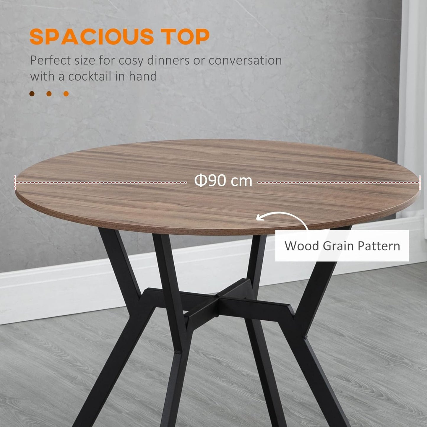 HOMCOM 35" Round Dining Table for 2, Modern Kitchen Table with Steel Frame for Living Room, Dining Room, Brown
