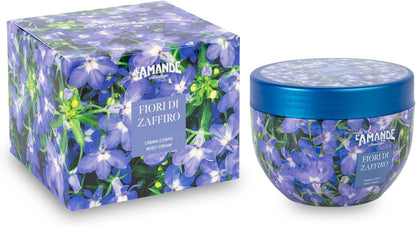 L'AMANDE - Scented Body Cream with Hyaluronic Acid, Green Tea and Vitamin E Antioxidant - Body Cream Moisturizing Dry Skin Elastic, Fresh and Bright Anti-Aging Effect - Sapphire Flowers, 300 ml