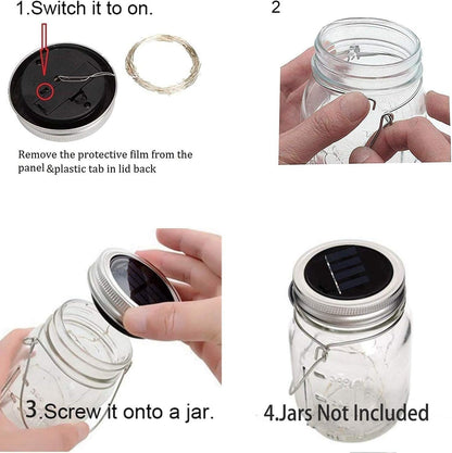 ZNYCYE Solar Mason Jar Lights, 12 Pack 30 Led String Fairy Star Firefly Jar Lids Lights(Jars Not Included), Outdoor Waterproof for Mason Jar DIY, Wedding Party Lawn Patio Garden Yard(Cool White)