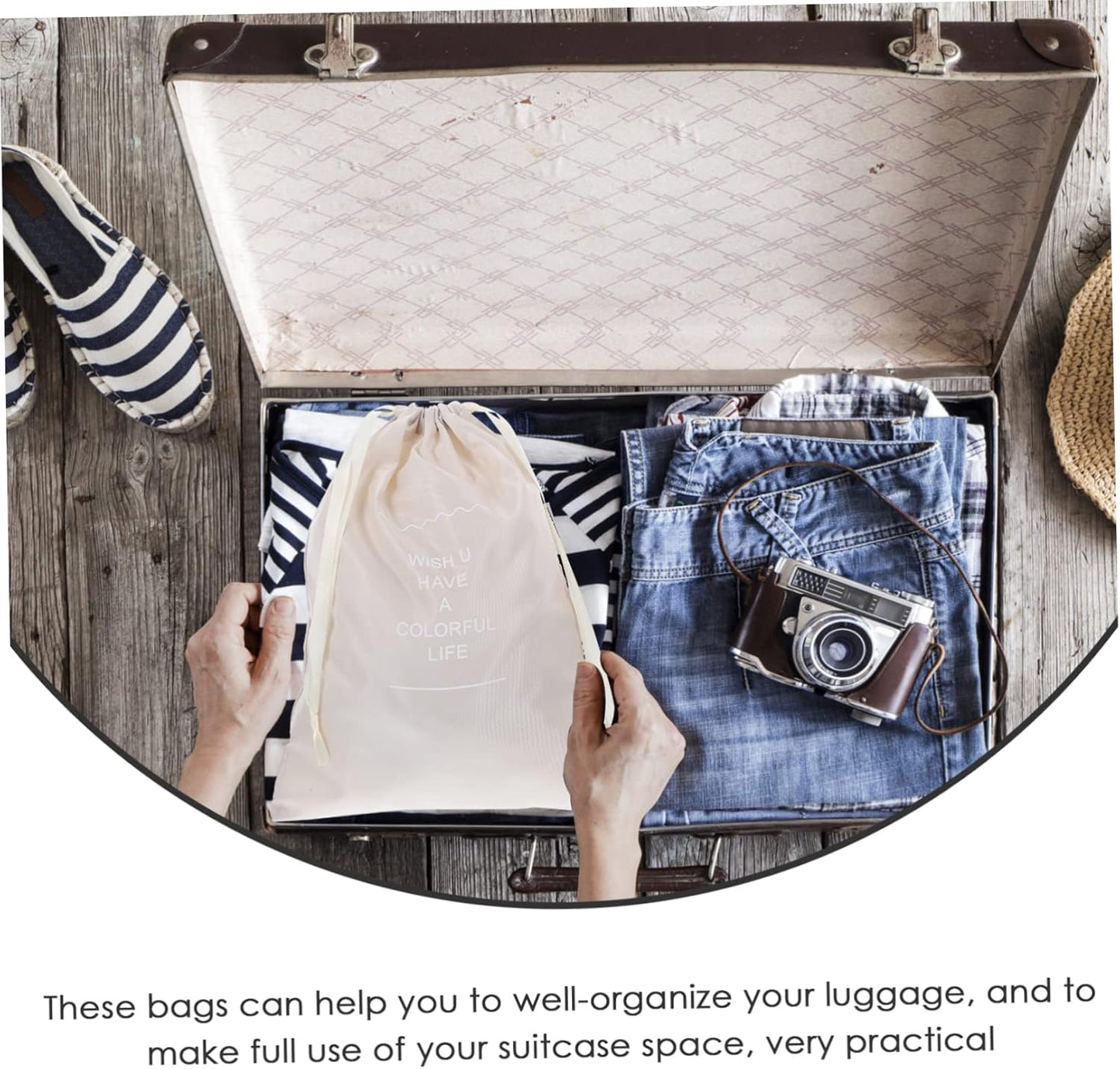 ANDRESLAD Travel Packing Cubes Storage Bags Set of Polyester Mesh Lid Space-saving for Suitcase Organization