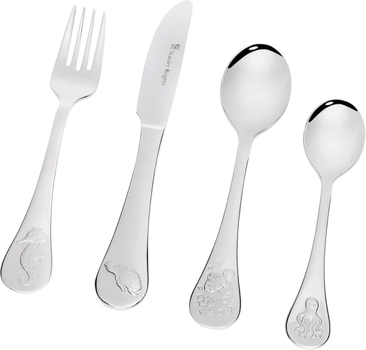 Stanley Rogers Childrenâ€™s Cutlery Set 4 Piece â€“ Sea Animals Theme â€“ Stainless Steel Knife, Fork, Spoon Set for Kids â€“ Gift Boxed