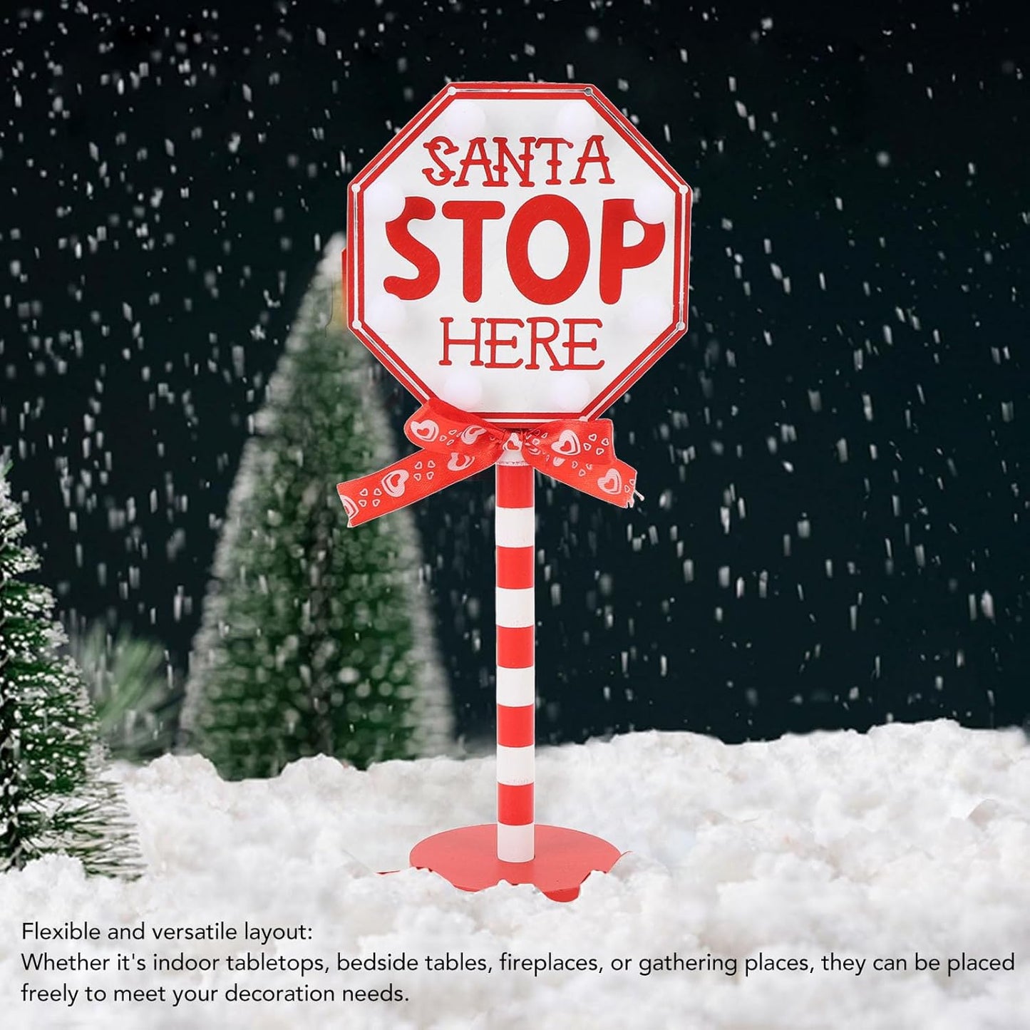Santa Stop Here Sign Desktop Lamp with LED Warm Light Suitable for Xmas Ambience Santa Stop Here Pole Sign
