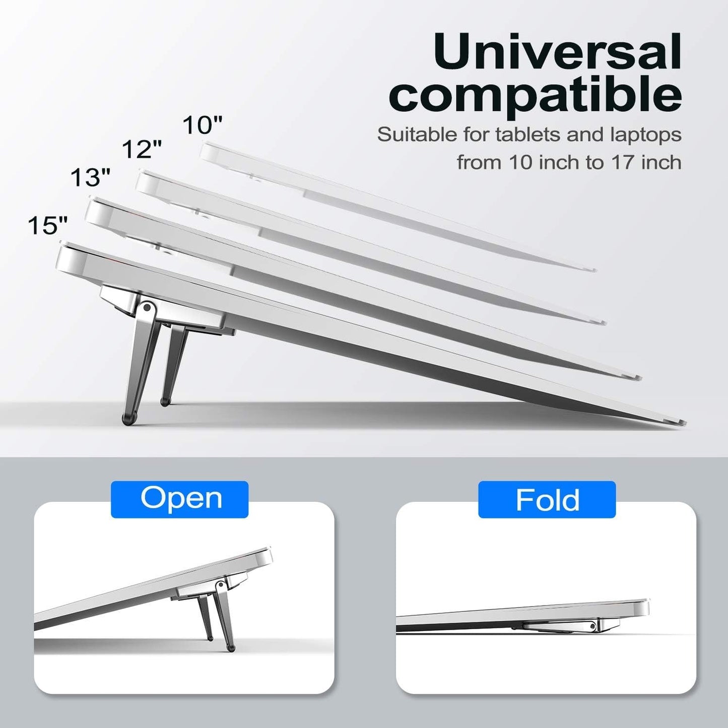 ZELMINE Laptop Stand for Desk, Portable Anti-Slip Keyboard Riser, Zinc Alloy Keyboard Stands, Computer Stand Compatible with MacBook Air/Pro, 10-15.6 Inches Laptops and Keyboards (Sliver)
