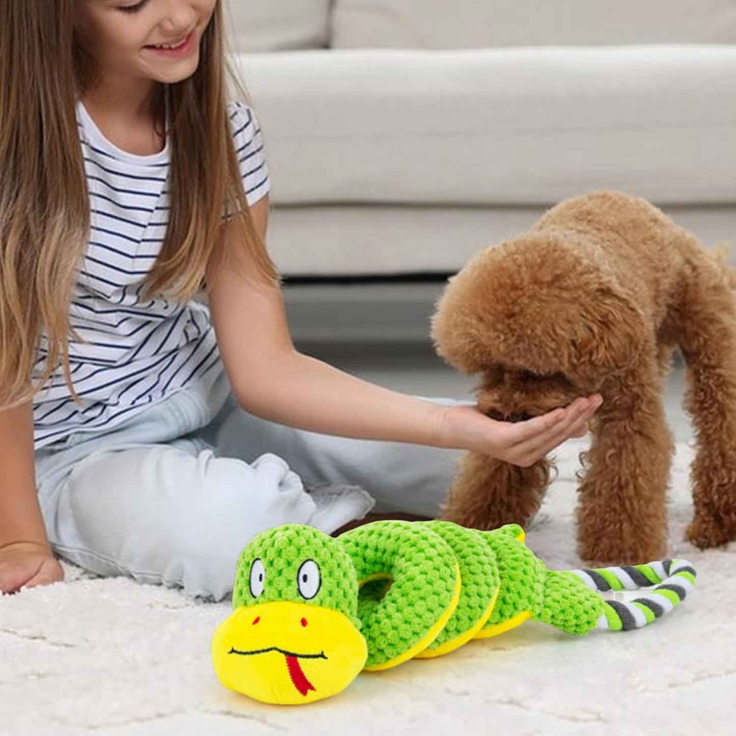 Fbinys Dog Squeaky Toy, Tug of War Rope, Crinkle Plush Texture, Interactive Chew Companion, Teething Pet Toys, Ideal for Small Dogs Indoor Outdoor Play and Puppy Training Fun, 40cm