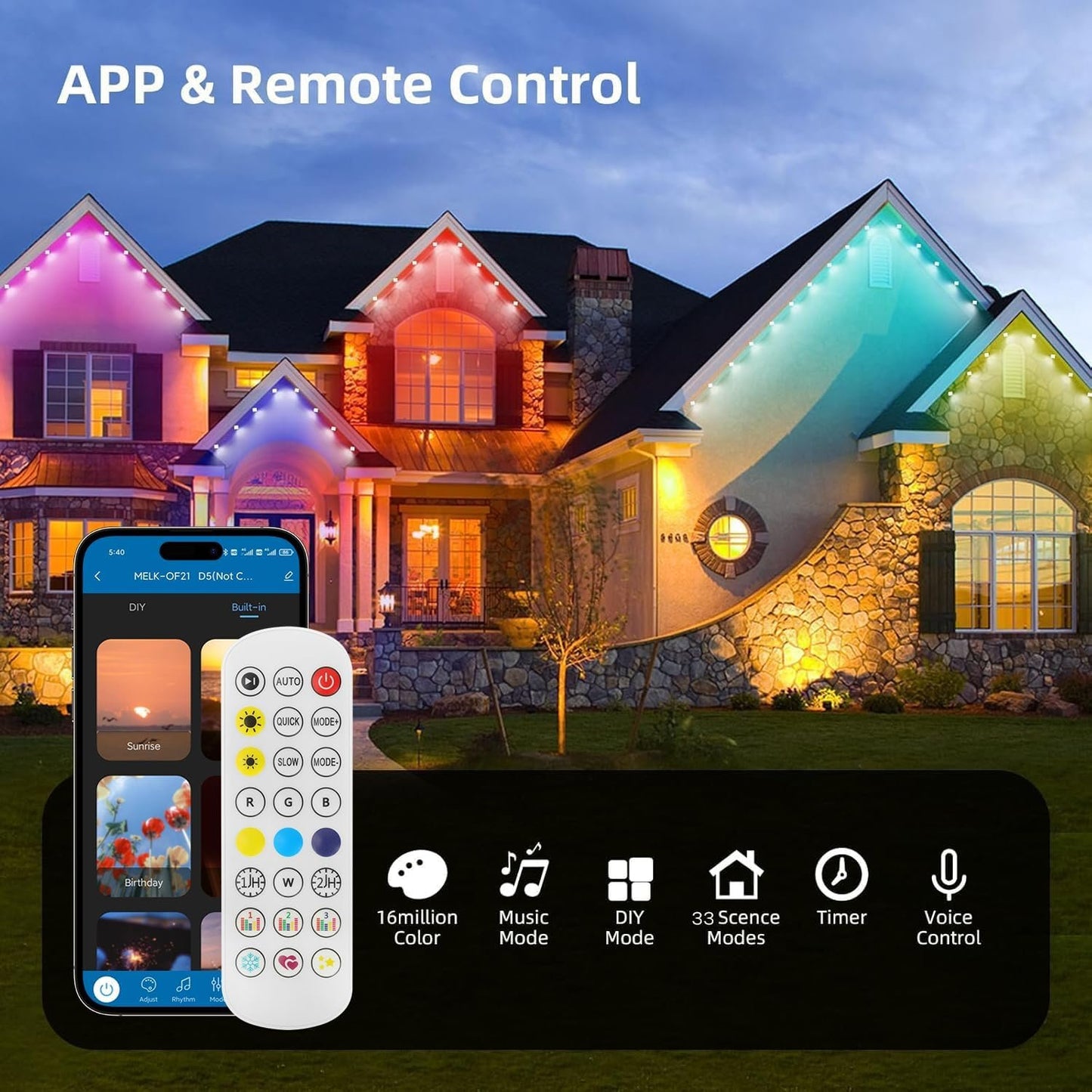 TONGLIN Permanent String Lights Outdoor, 30 Meter Smart RGB Outdoor Lights with 60 LEDs, IP67 Waterproof, House Roof Outdoor Lighting for Party, Daily, Mother's Day Decor