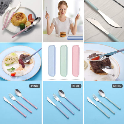 Portable Travel Utensils with Case, Travel Cutlery Set, Stainless Steel Spoon Fork Knife Set, Reusable Flatware Set for Travel Camping (Pink)