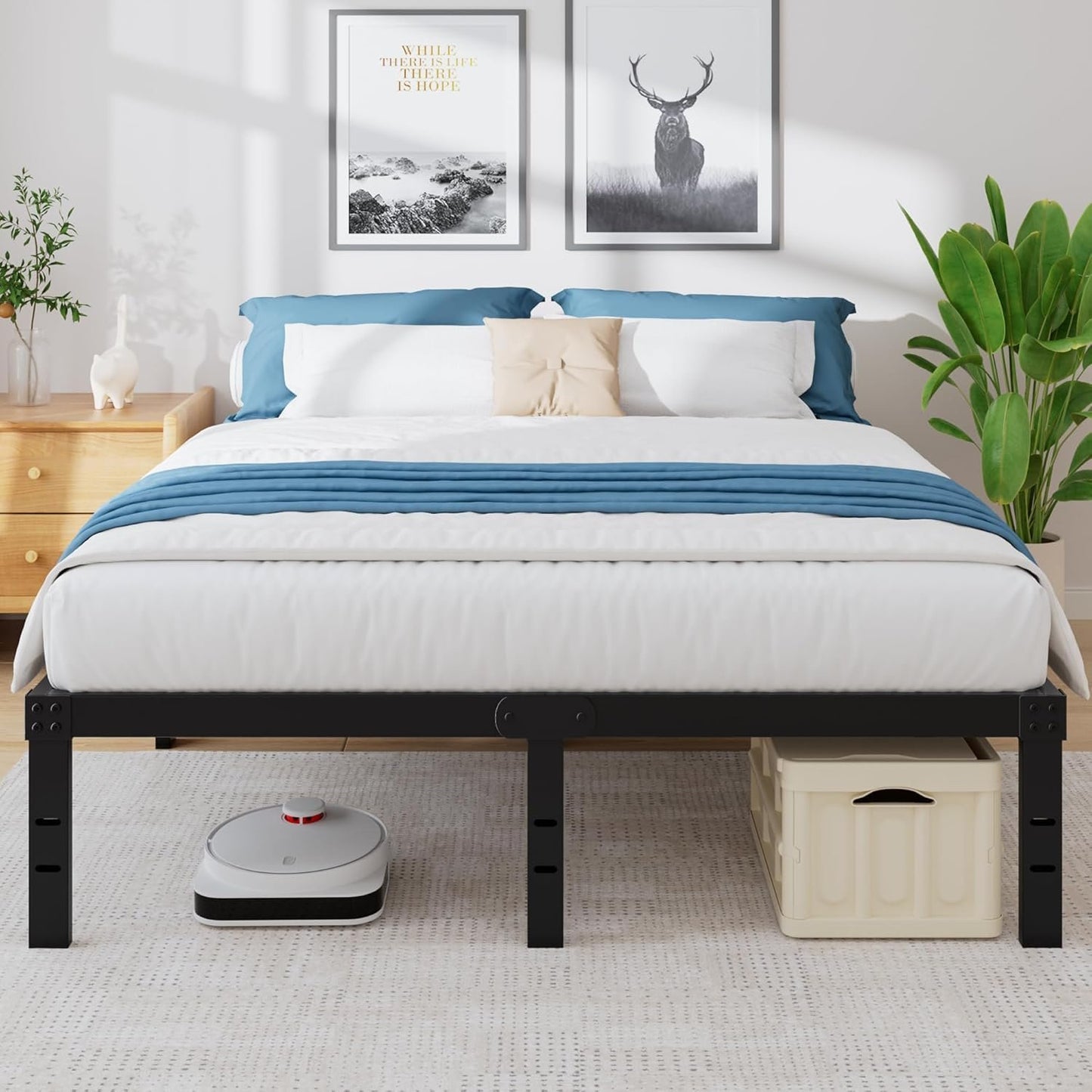 King Bed Frame 3600lbs Heavy Duty Metal Platform No Box Spring Needed with Steel Slat Support, Easy Assembly,Noise-Free 16 Inch (16 Inch, King (U.S. Standard))