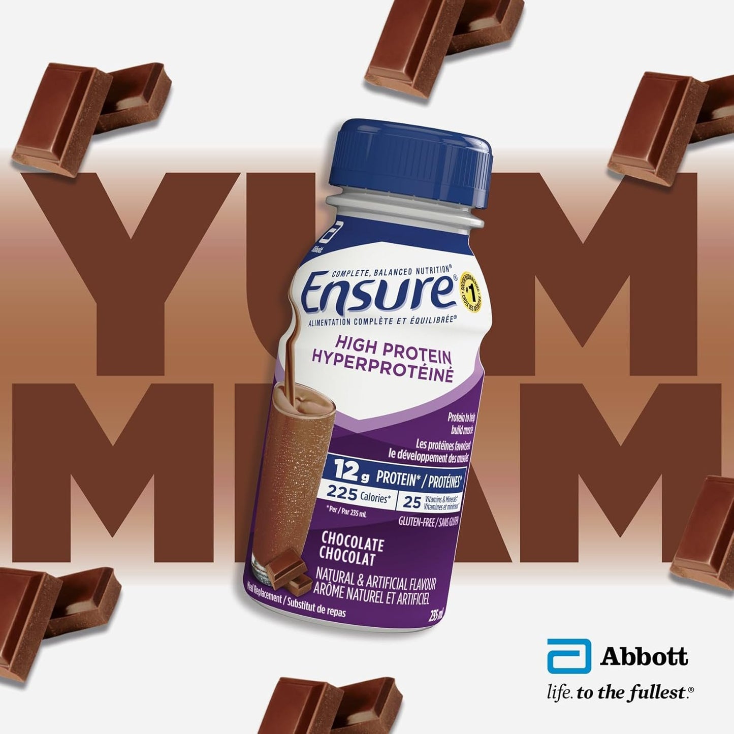 Ensure High Protein 12 g, Meal Replacement Shakes, Protein Shakes With Protein To Help Build Muscle, Chocolate, 6 x 235-mL Bottles