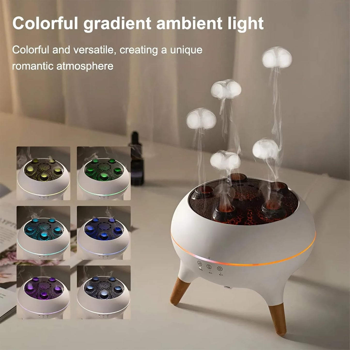 Jellyfish Essential Oil Diffuser – Volcano Mist Air Humidifier with 7 LED Colors, Remote Control & Timer, Creative Aromatherapy Diffuser for Bedroom, Office, Gifts