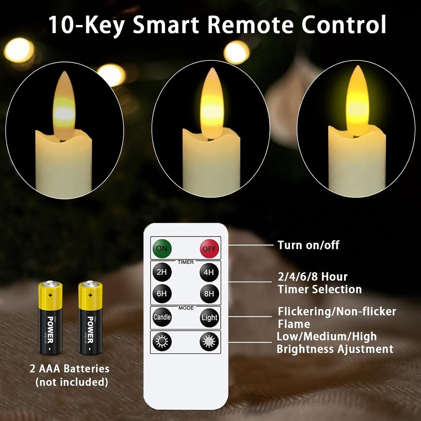 Flickering Flameless Ivory Candles Realistic LED Candles with Remote Control and Timer Battery- Operated Candles. (Taper Candles 3D Wick Real Wax Set of 6)