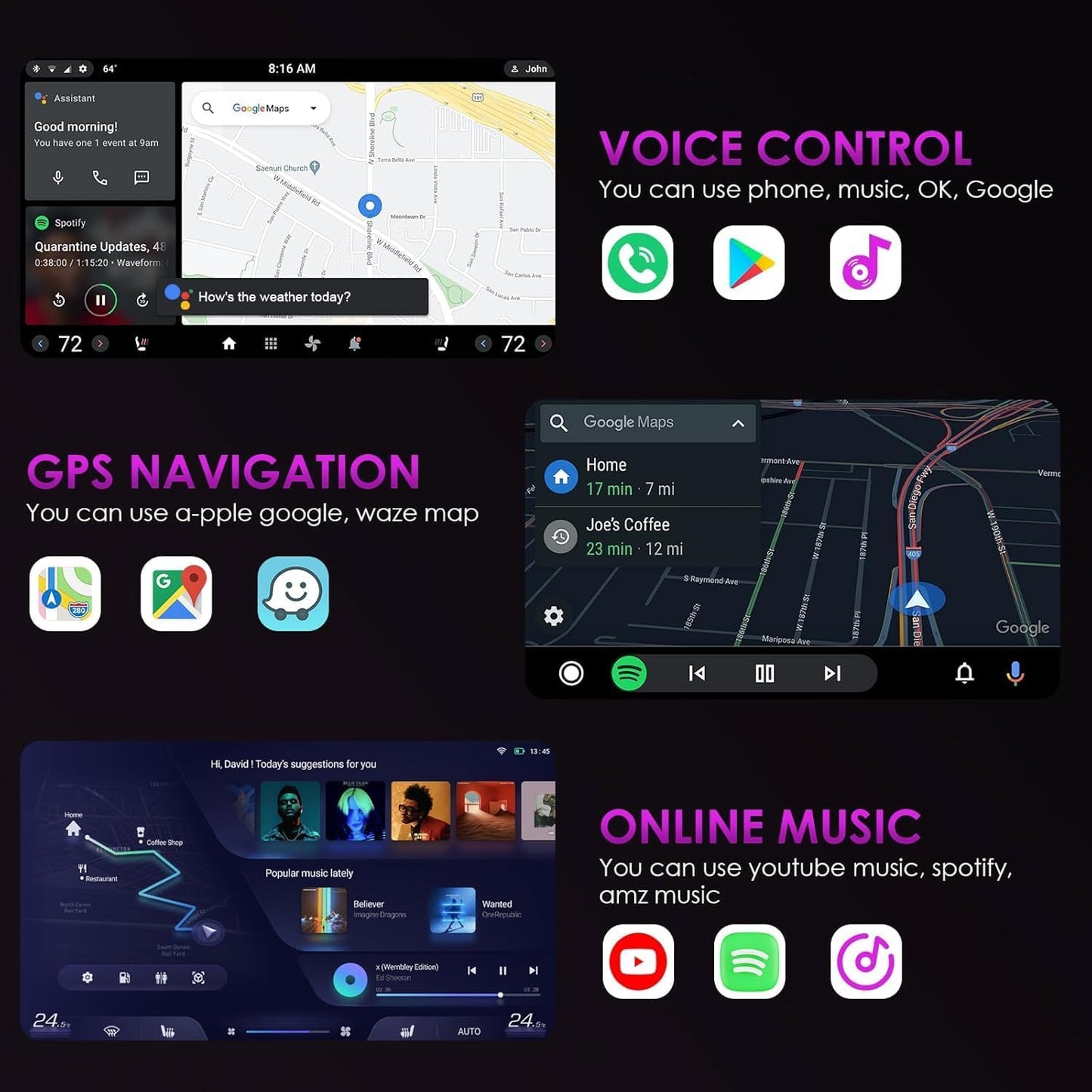 Gaethra Wireless Adapter for Carplay and Android Auto, Plug & Play, USB C/USB A, Compatible with iOS 10+/Android 11+, Suitable for Vehicle that Works with CarPlay/Android Auto, CZHZ02