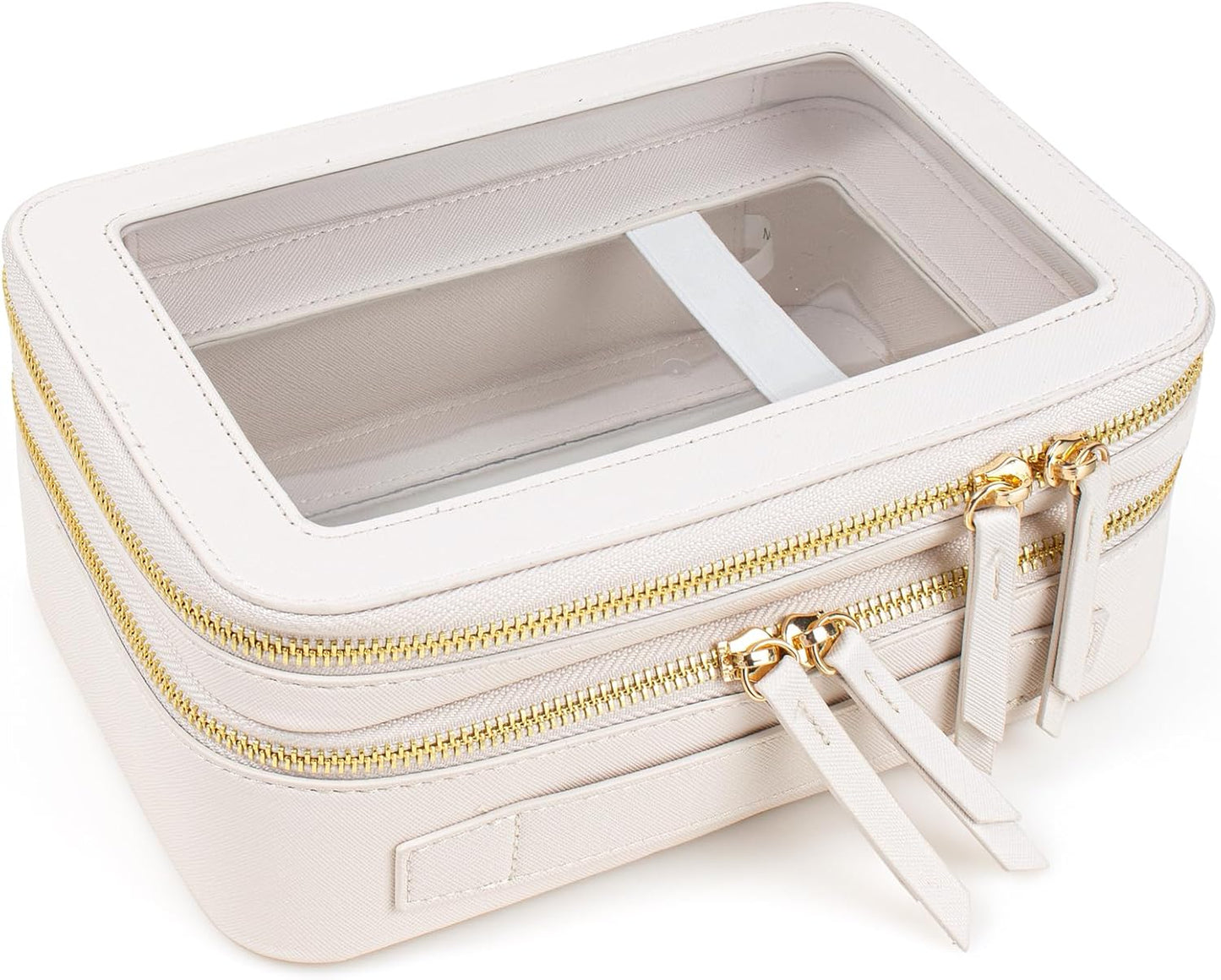 KOTORA Clear Makeup Bags TSA Approved Toiletry Bag with Handle Large Opening, Clear Toiletry Bags for Carry-on Traveling Travel Car Essentials Orangizer Storage, Clear Cosmetic Bag, White, 2Layer