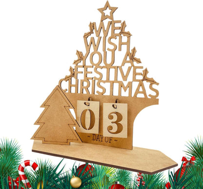 Calendario natalizio per conto alla rovescia – 2025 a forma di casa calendario dell'Avvento natalizio cartello in legno – design cavo in legno invernale ornamento da scrivania per fattoria