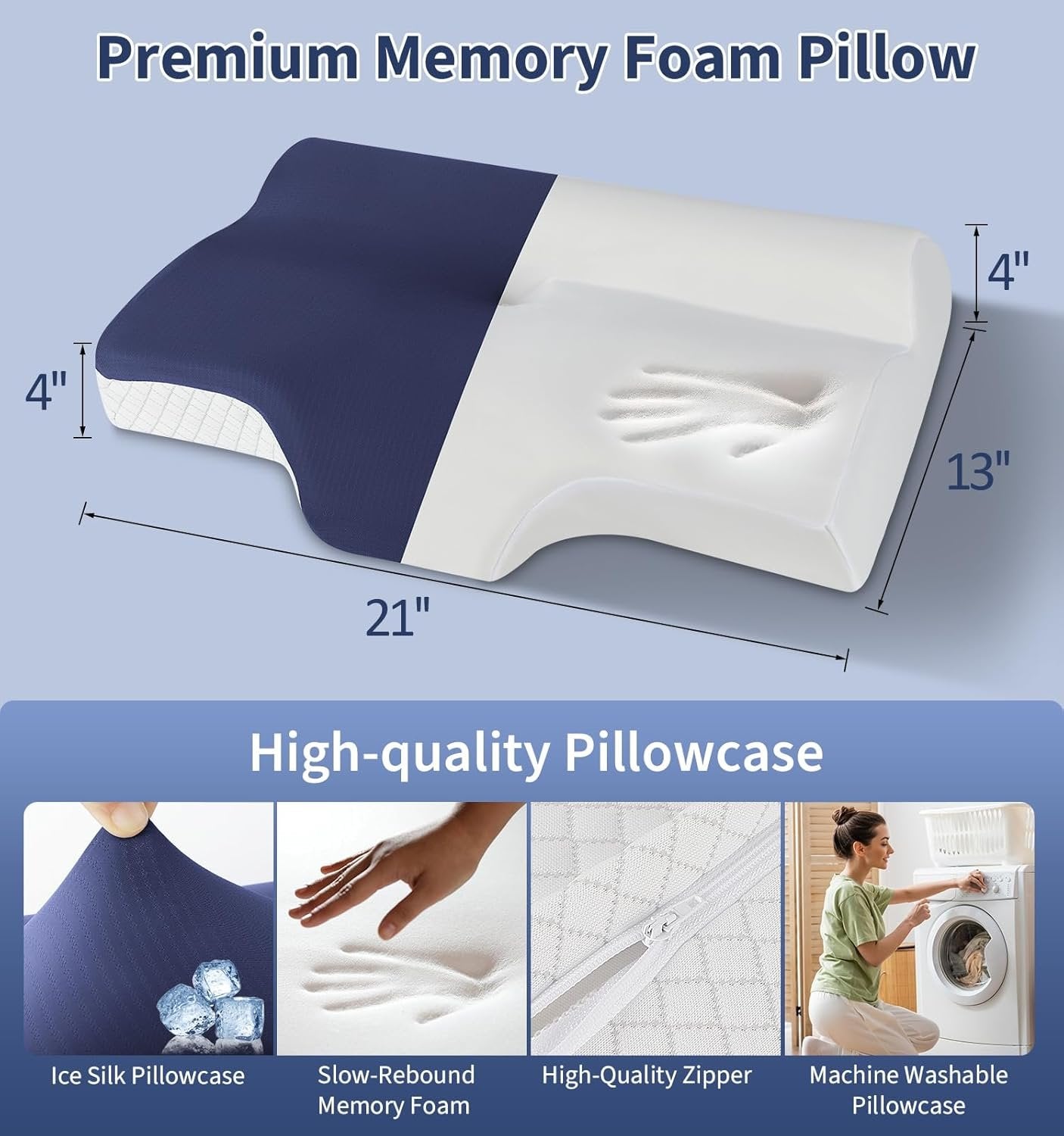 2-in-1 Cervical Memory Foam Pillow for Neck Pain Relief - Ergonomic Orthopedic Contour & Neck Roll Pillow with Cooling Cover - Adjustable Neck Support Pillow for Side Back Stomach Sleepers (Canada)