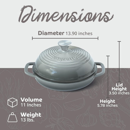 Segretto Cookware Enameled Cast Iron Bread Pan with Lid, 11” Grigio Scuro (Gray) Bread Oven Cast Iron Sourdough Baking Pan, Dutch Oven for Bread