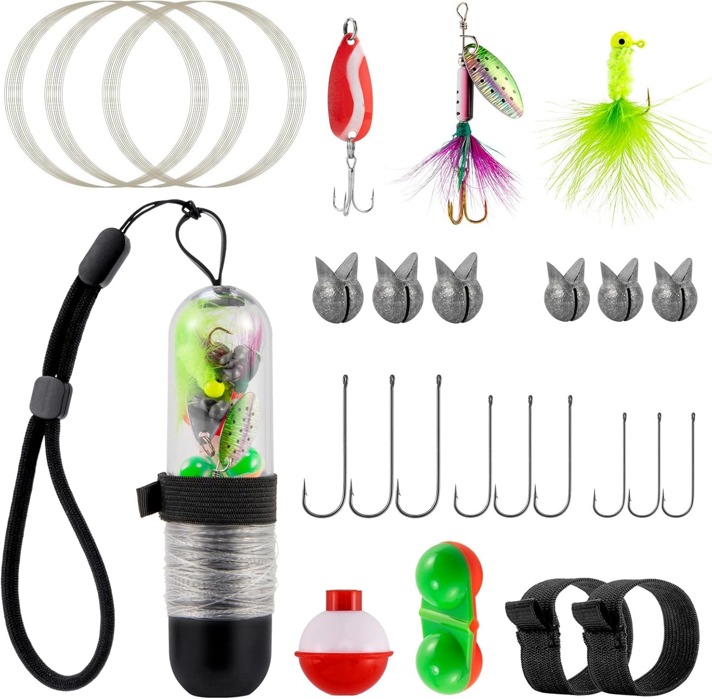 Dr.Fish 25 Pieces Pocket Reel Survival Fishing Kit Line Jig Head Hook Spoon Spinner Bait Hiking Camping Fishing Tool