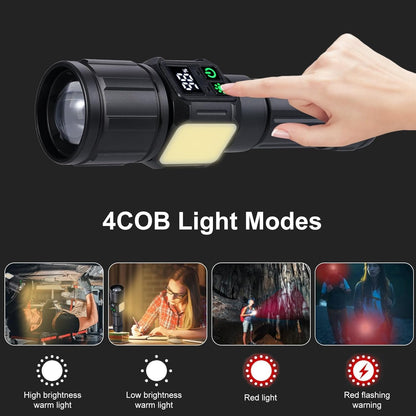 Flashlight Rechargeable, LED Flashlights Zoomable 9 Modes & COB Tactical Flashlight Built-in 5000MAH Battery, Strong Magnetic Base, IPX4 Waterproof, Flash Light for Camping Emergency Hiking