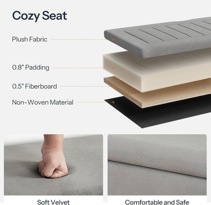 HOOBRO Storage Chest, 80 cm Velvet Upholstered Toy Chest, Sturdy Storage Bench, Storage Trunk with Safety Hinges and Pull Rings, Shoe Bench for Kids Room, Bedroom, Living Room, Gray GY208CW01