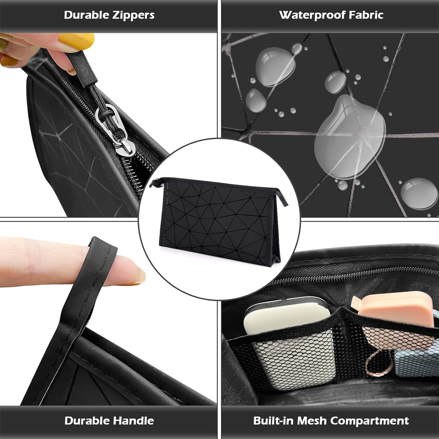 Set of 2 Women's Make-Up Large Clutch Bag Make Up Bag Makeup Cosmetic Travel Case Makeup Bag Makeup Bag Makeup Bag Girl | Black & Transparent, Black