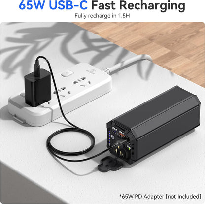 Portable Power Bank with AC Outlet, 100W Portable Laptop Charger, 98Wh/27000mAh High Capacity with 65W PD USB C Laptop Battery Bank, Backup Power Source for Business Travel and Outdoor Activities
